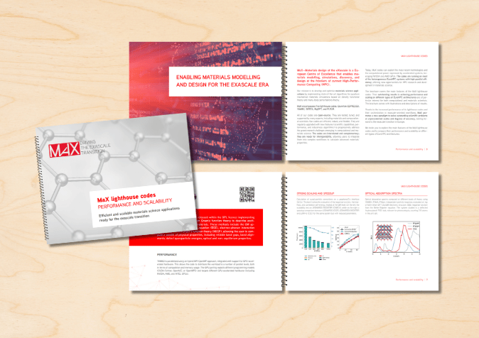 Mockup: a few small pages of the MaX brochure on a table.