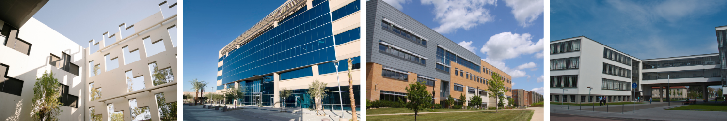 Banner composed of different images of buildings and facilities.