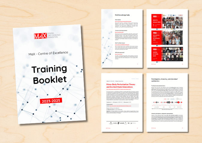 Training booklet from the Max Centre of Excellence, with text and images, including logos.